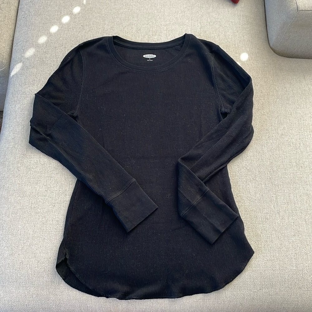 Black long sleeve waffle knit shirt